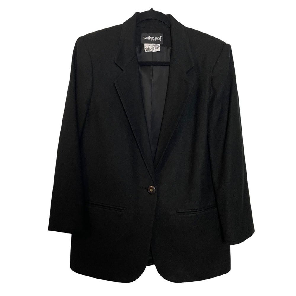 Sag Harbor Black 100% Vintage Wool Blazer with Single Button Closure Sz. 6P